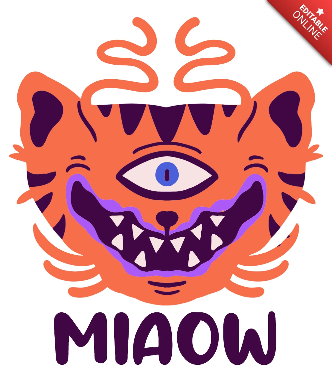 Editable Monster Cat Design Template with Bold Graphic Style