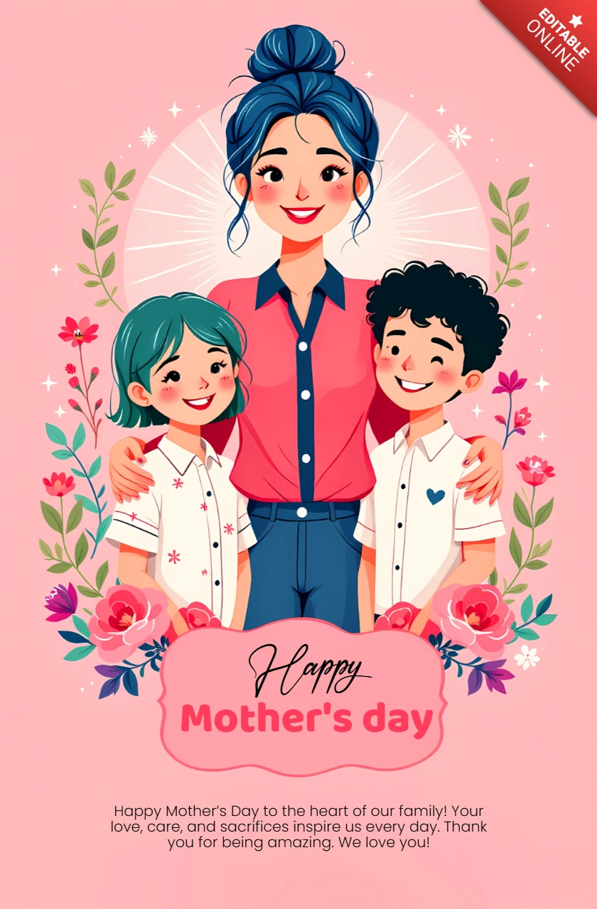 Plantilla de diseño ilustrado de feliz día de la madre para celebraciones familiares