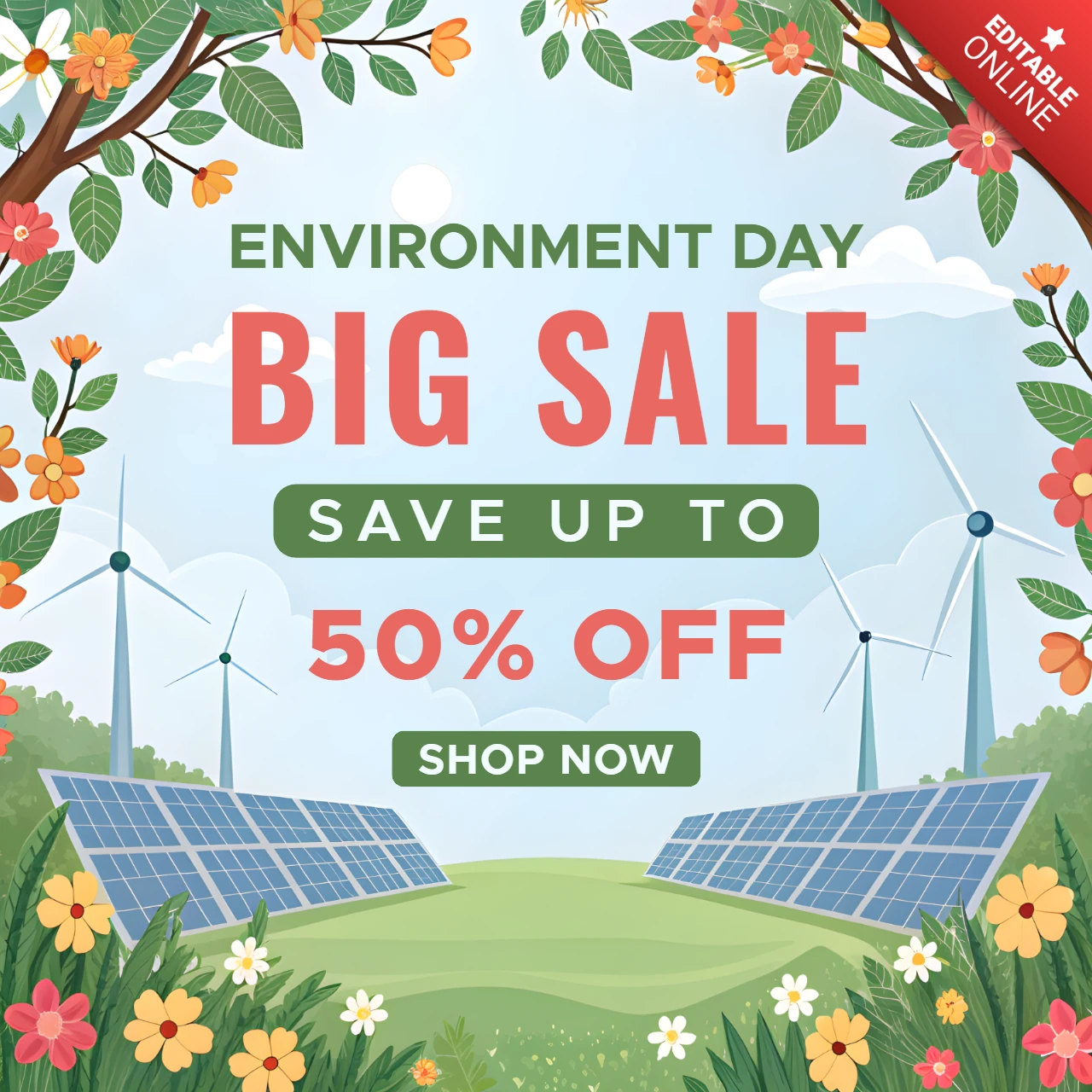 Modèle de vente pour la journée de l'environnement écologique - design floral vibrant