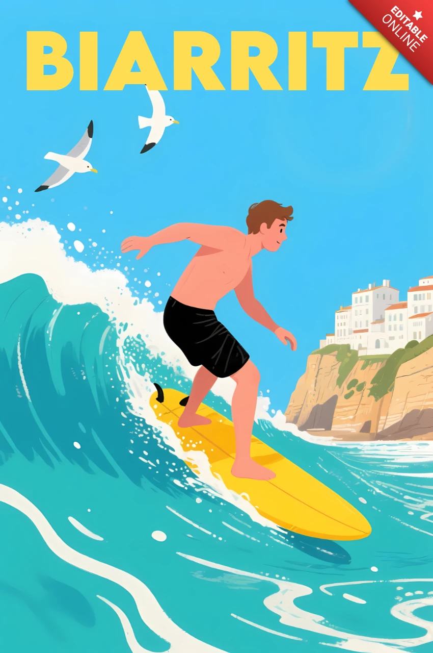 Surfing Biarritz Design-Vorlage für Werbeplakate