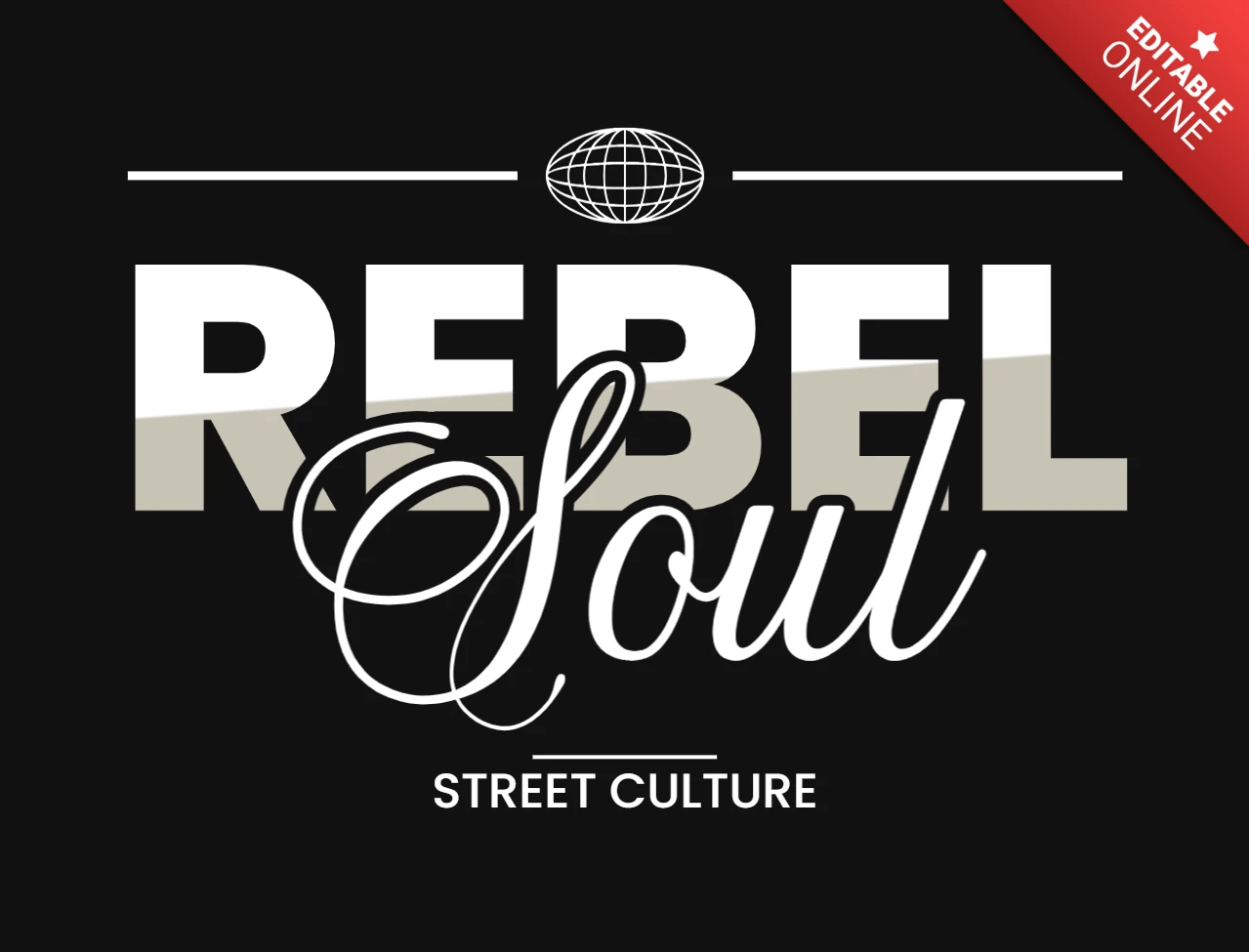 Rebellische Seele Straßenkultur Globus Grafik fettes weißes & beige T-Shirt Design Vorlage