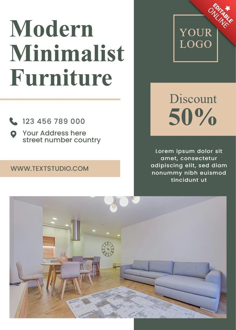 Modèle de design de mobilier minimaliste moderne pour des flyers promotionnels