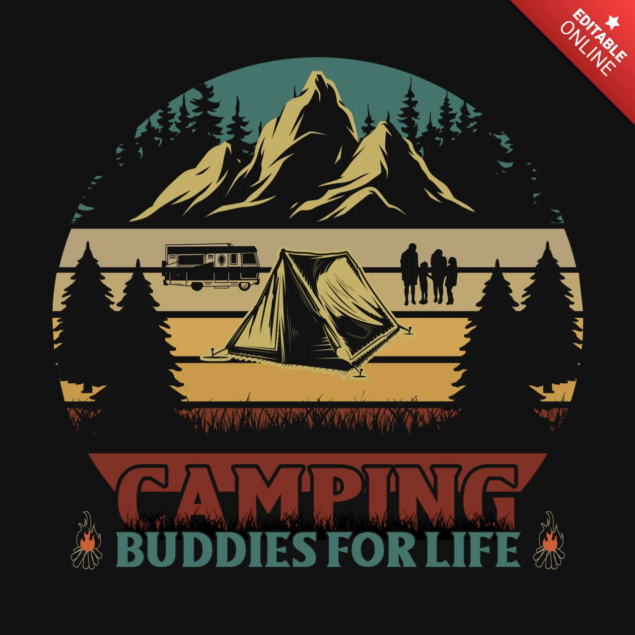 Camping Buddies For Life Hiking T-Shirt Design Template