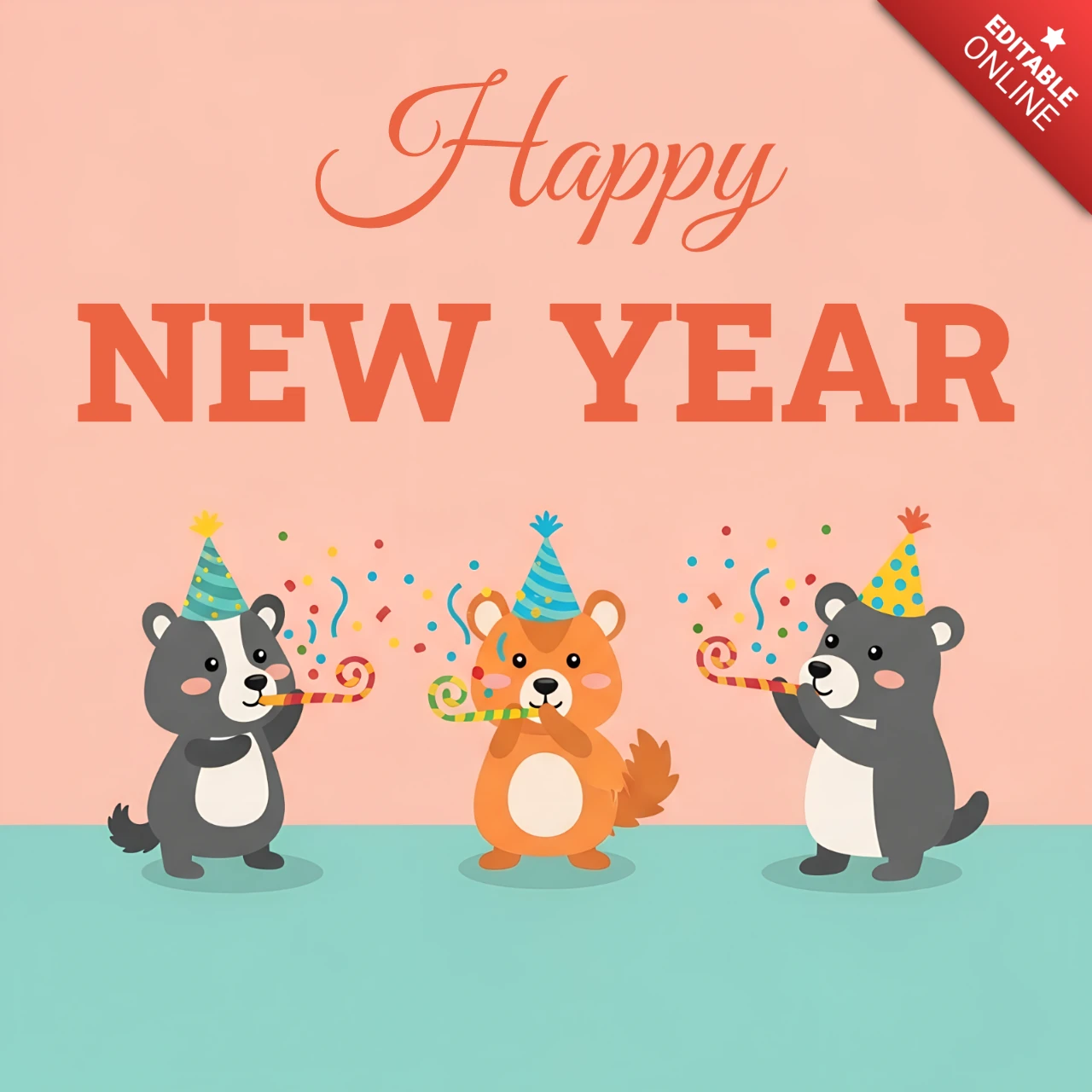 Template di design animale per biglietti di auguri festivi di buon anno.