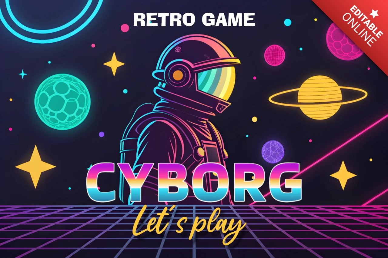 Шаблон дизайна киборга ретро-игры для печати на футболках