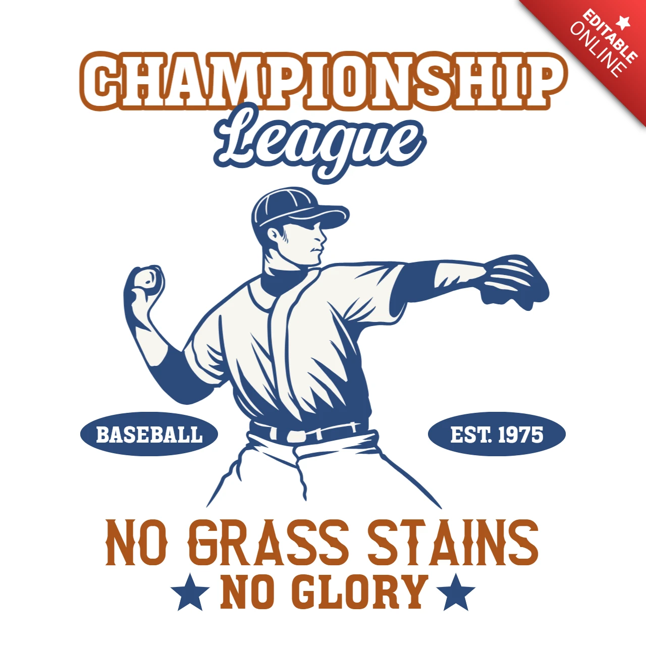 Kampioenschaps honkbal competitie geen grasvlekken, geen glorie t-shirt ontwerp sjabloon