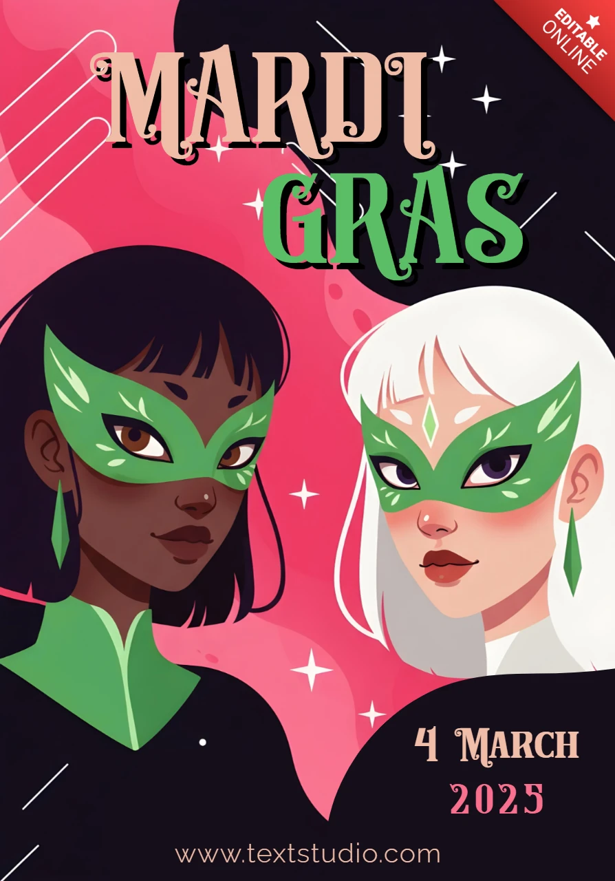 Mardi Gras Celebration Template - Festive Masked Design for March 2025 Events