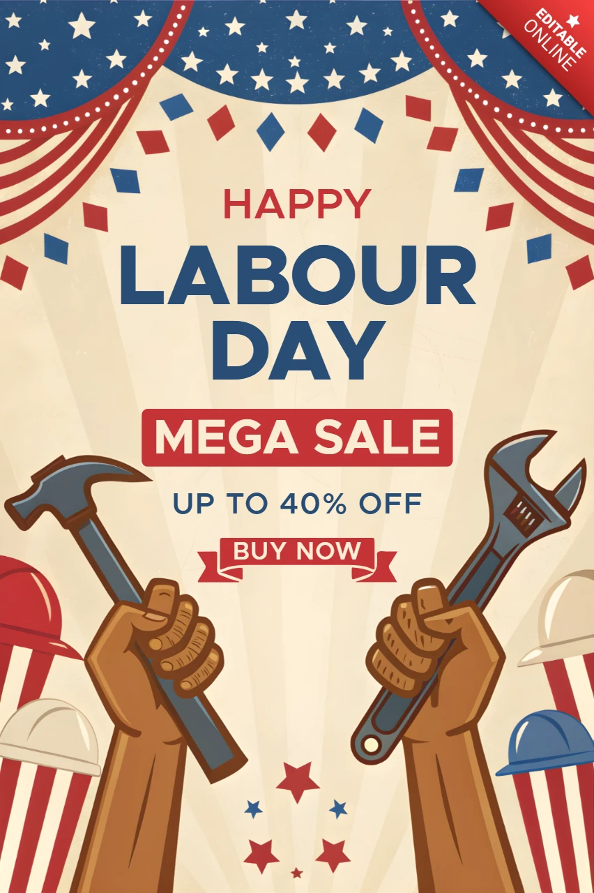 Vintage Labour Day Sale Template Design with Bold Graphics