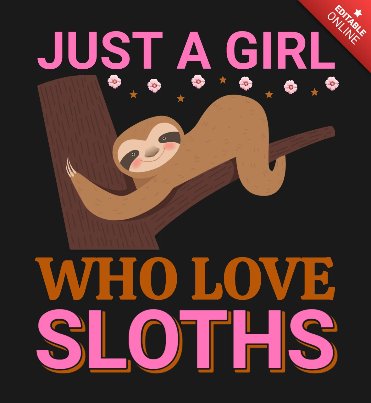 ナマケモノ大好き少女Tシャツデザインテンプレート
