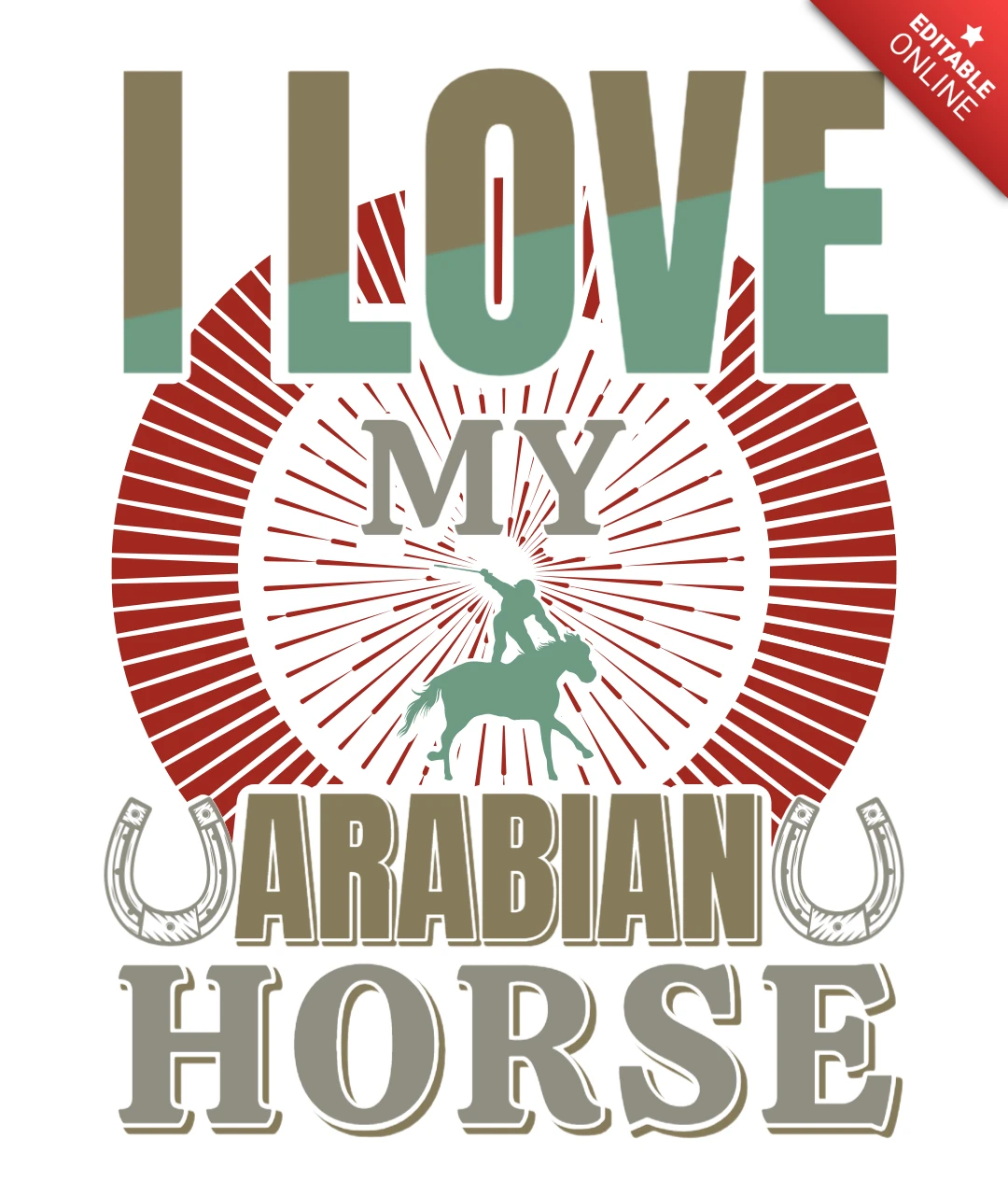 Modèle de design western vintage : 'j'aime mon cheval arabe' art graphique