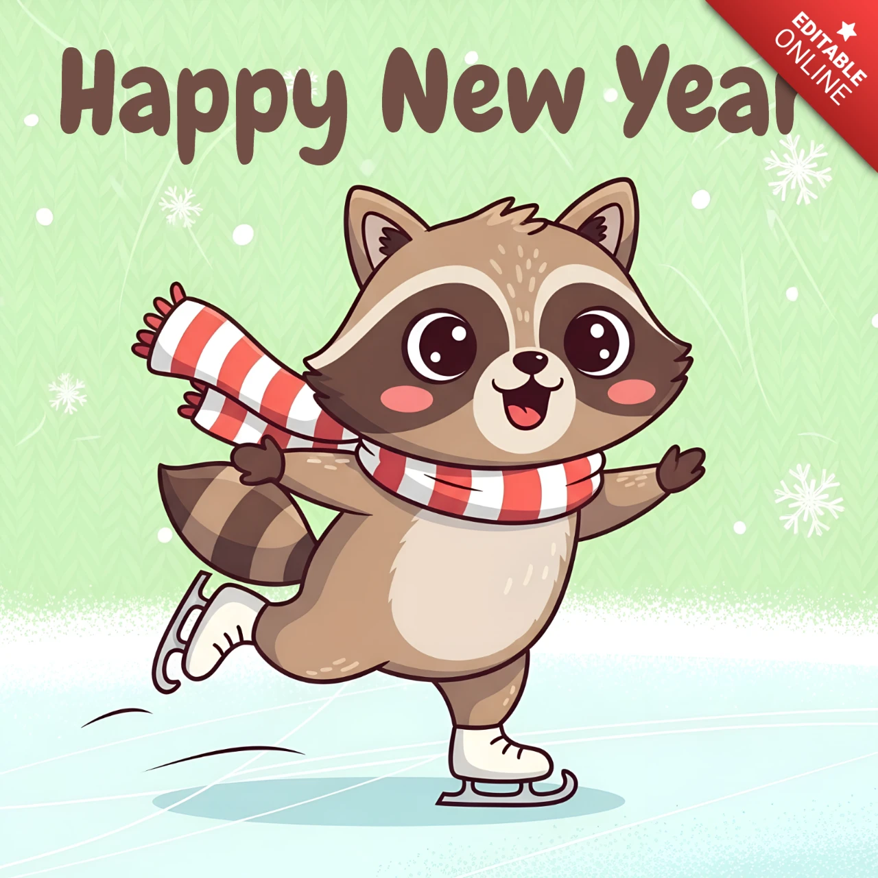 Frohes neues Jahr Waschbär Designvorlage für Weihnachtskarte