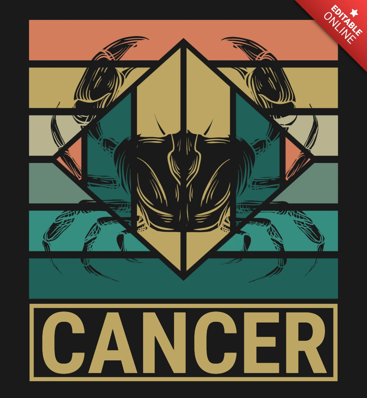 Retro Vibes Cancer Zodiac Sign Astrology Horoscope T-Shirt Design Template
