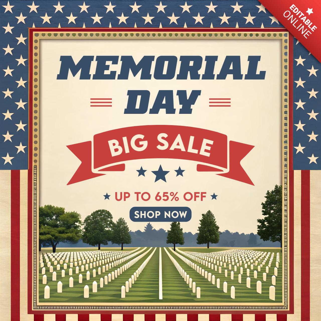 Template di vendita per il giorno della memoria patriottica - design vintage per promozioni