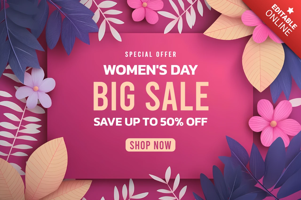 Women's Day Sale Template Pink Floral Banner Design