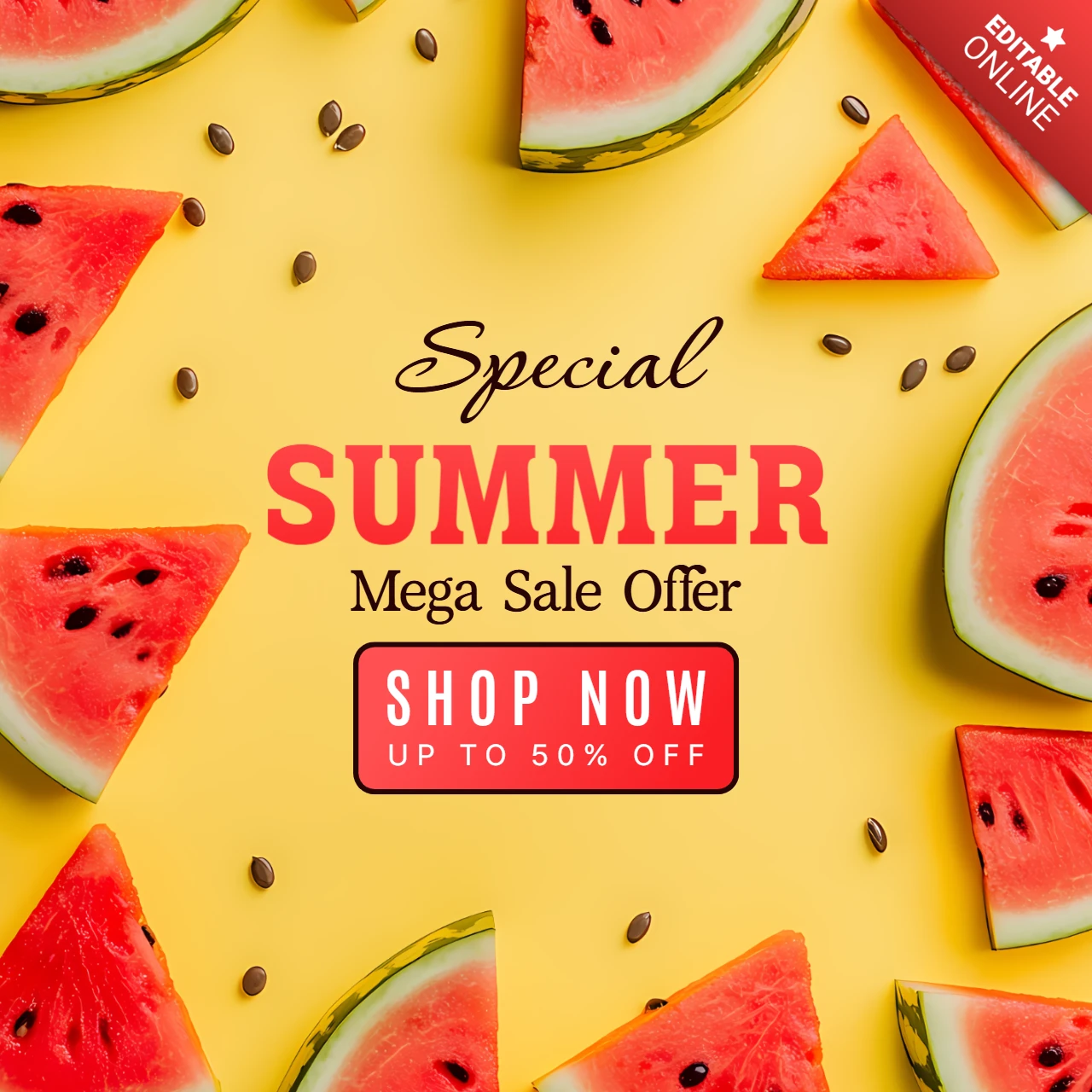 Vibrant Summer Sale Template Design with Watermelon Theme