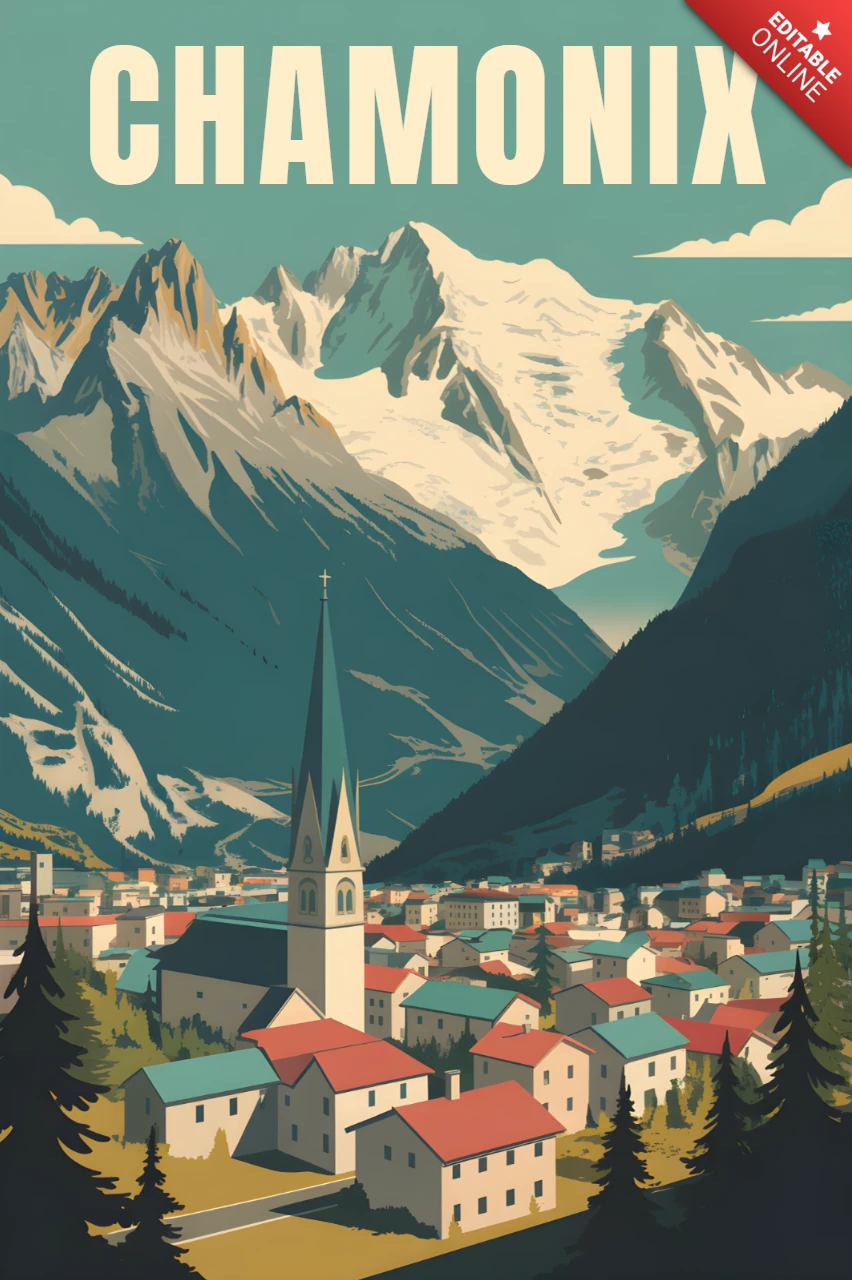 Vintage Chamonix Landschaftsdesign-Vorlage für Reiseposter