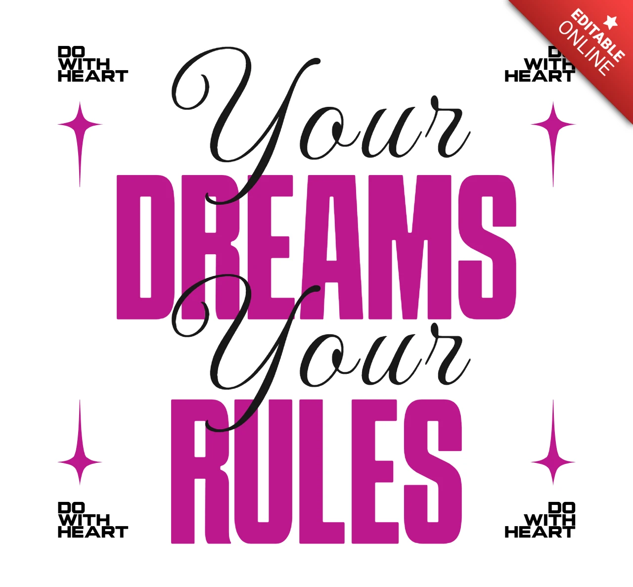 Inspirierende Typografie „mit Herz“ Ecken-Details & Ermutigungsbotschaft T-Shirt-Designvorlage