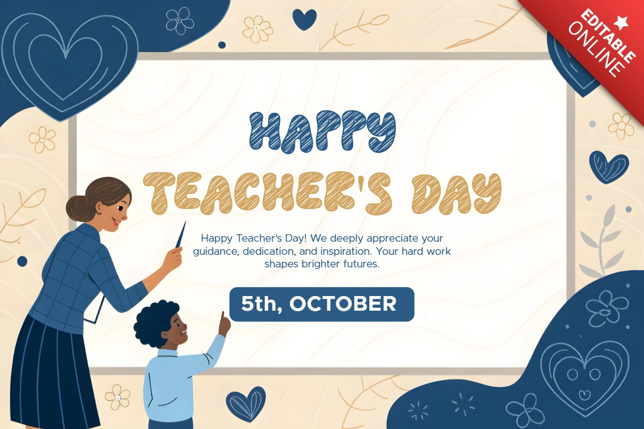 Happy Teacher's Day Editable Template – Whimsical Illustrated Design for Celebratory Events