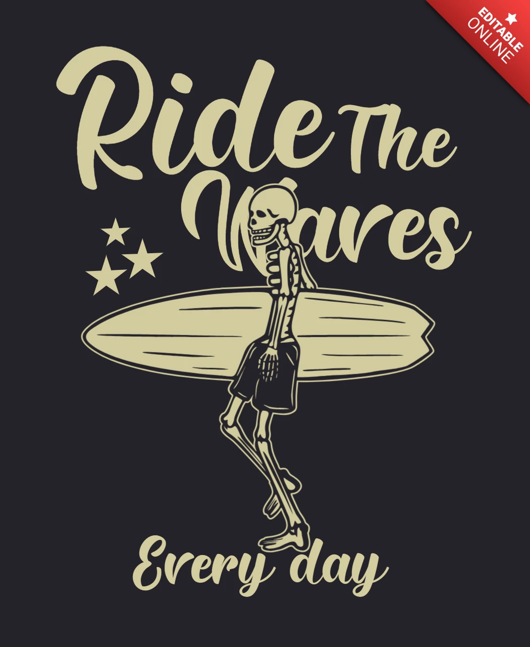 Skeleton Carrying Surfing Board Vintage T-shirt Design Template
