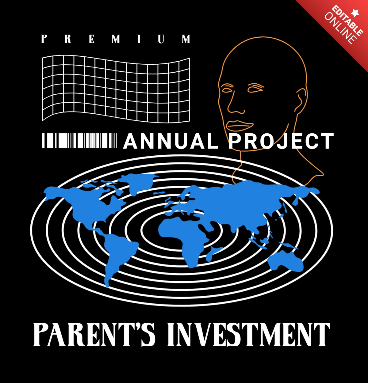 Modelo de design de projeto anual moderno com gráficos de investimento global para uso educacional.