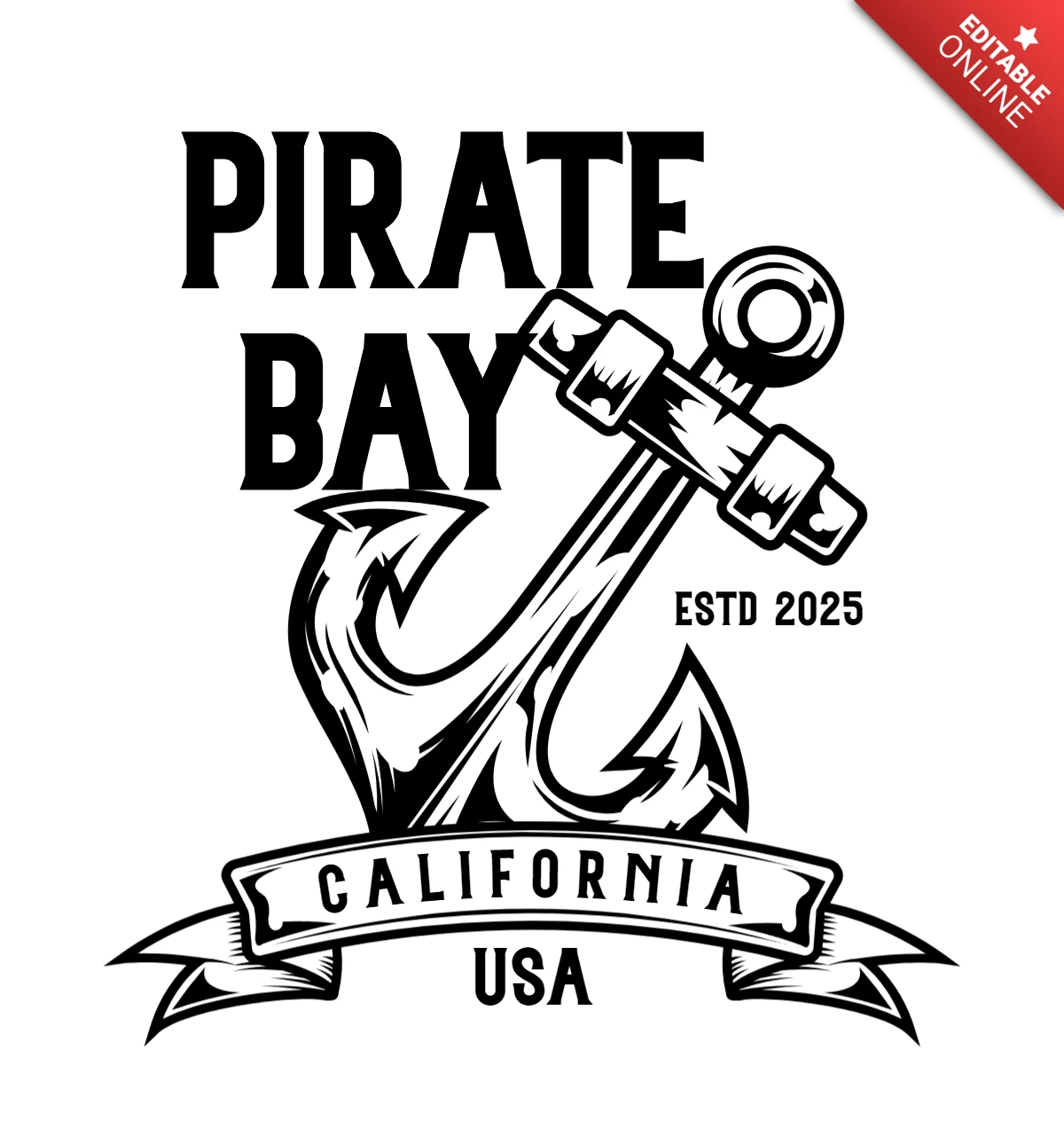 Piratenbaai anker vintage t-shirt ontwerpsjabloon