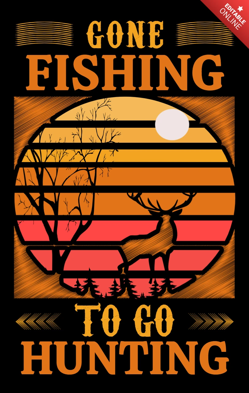 Retro Sunset Fishing and Hunting Design for Poster Template