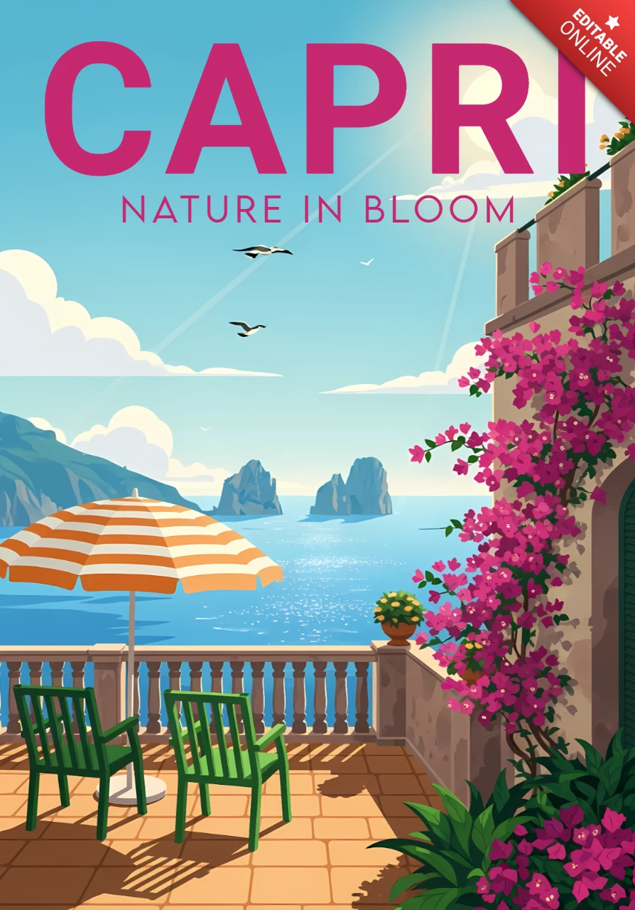 Modèle de design de nature en fleurs de Capri pour affiches de voyage