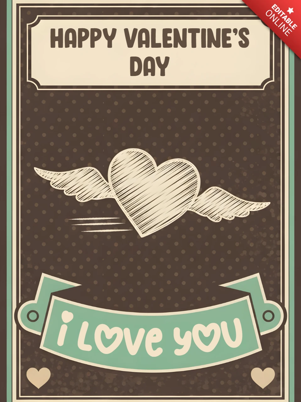 Design del template di biglietto d'auguri di San Valentino con cuore vintage e ali