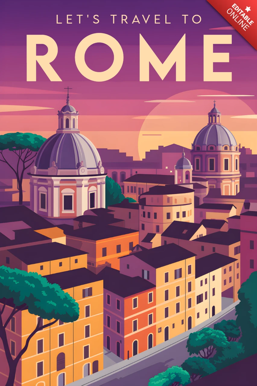 Reis naar Rome vintage ontwerp sjabloon voor retro vlakke posters