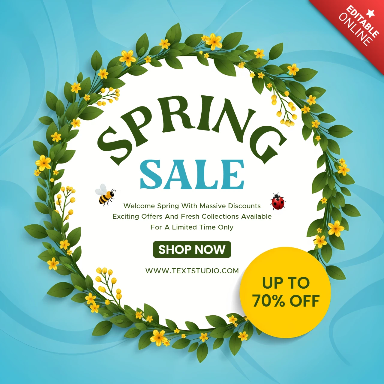 Spring Sale Design Template with Floral Elements for Promotional Flyers
