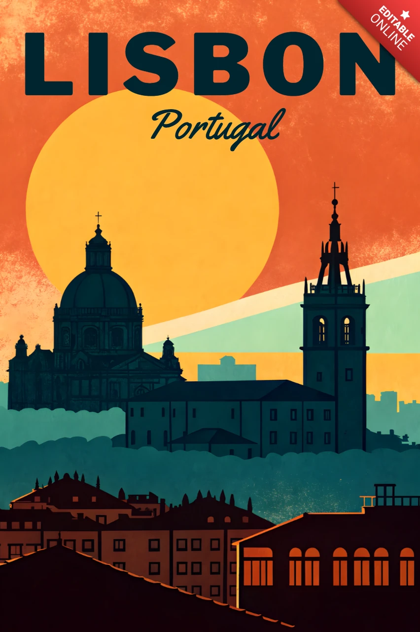 Vintage Lisbon Cityscape Design Template for Travel Posters