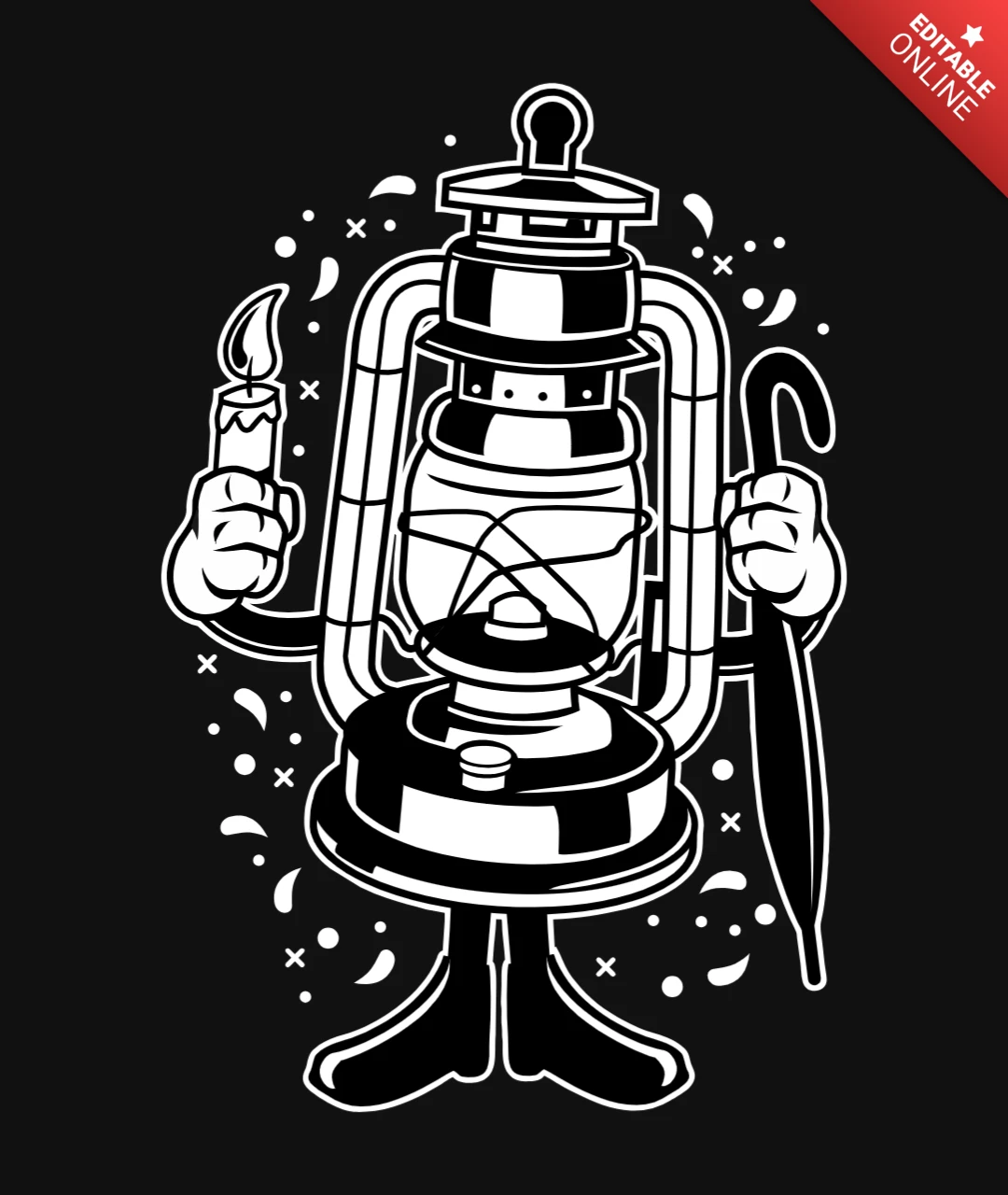Lantern Cartoon Character T-Shirt Design Template