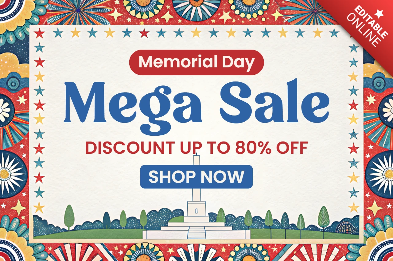 Modèle de conception de méga vente du Memorial Day avec un style vintage festif