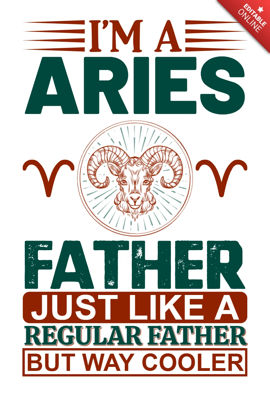 Editable Vintage Typography Template: Aries Father Design