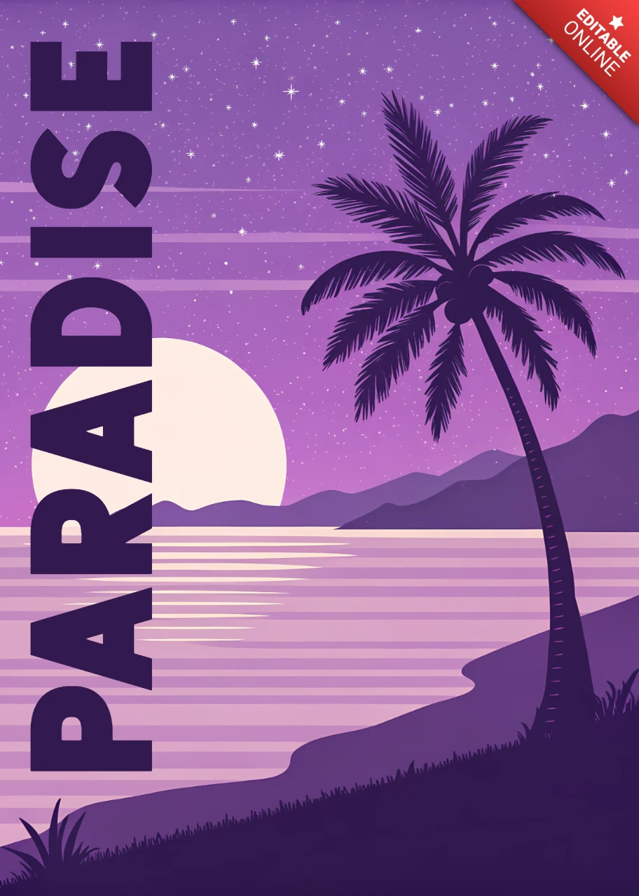 Template di design per poster retro flat e merchandise con tramonto sulla spiaggia
