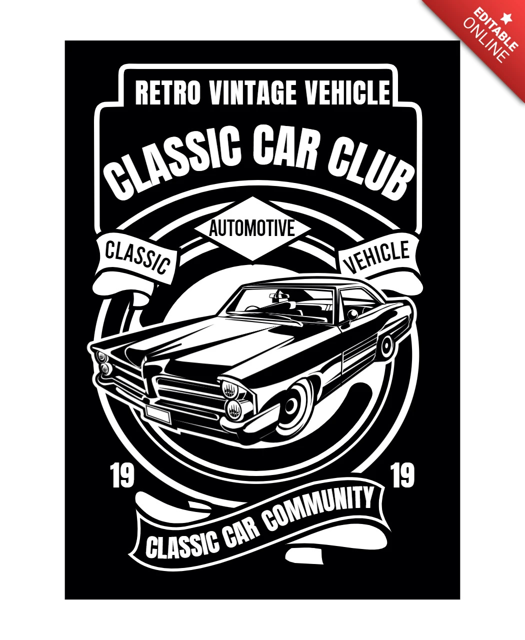 Classic Car Club Retro T-shirt Design Template