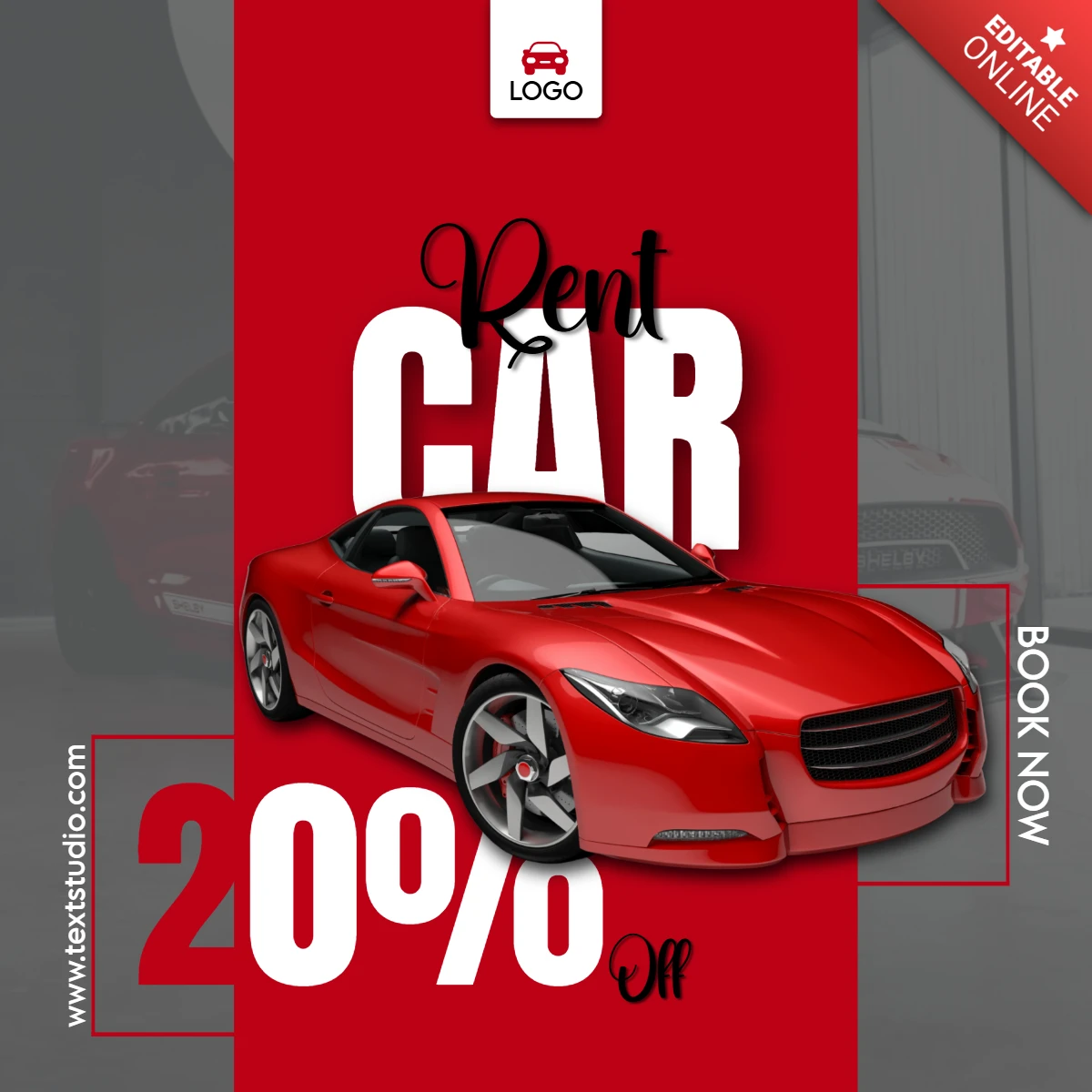 Red Sports Car Rental Promotion Ad Design Template