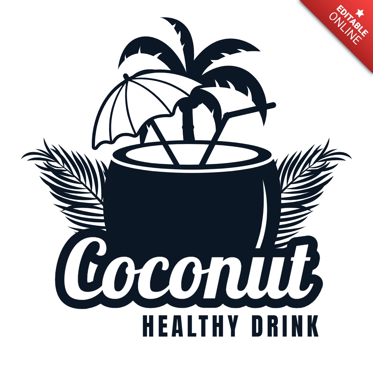 Modelo de design de logotipo de bebida saudável de coco