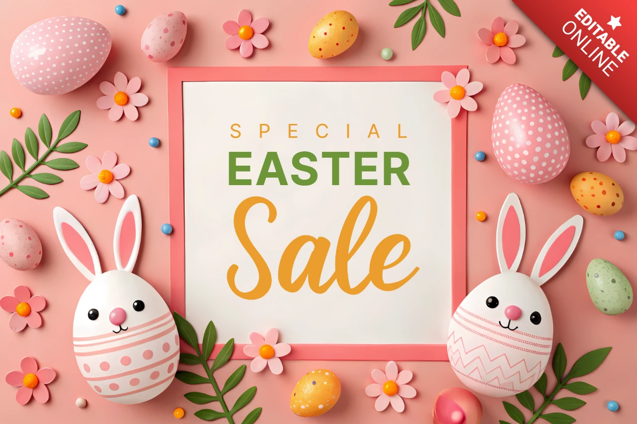 Modèle de vente de Pâques sur le thème du printemps avec des graphiques ludiques