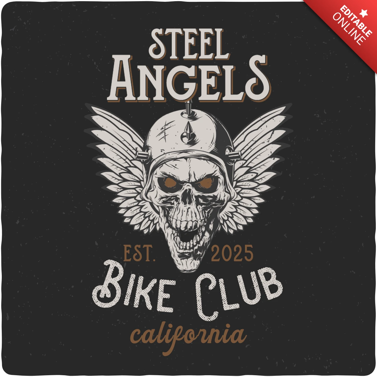Modelo de design de camiseta com caveira do Steel Angels Bike Club