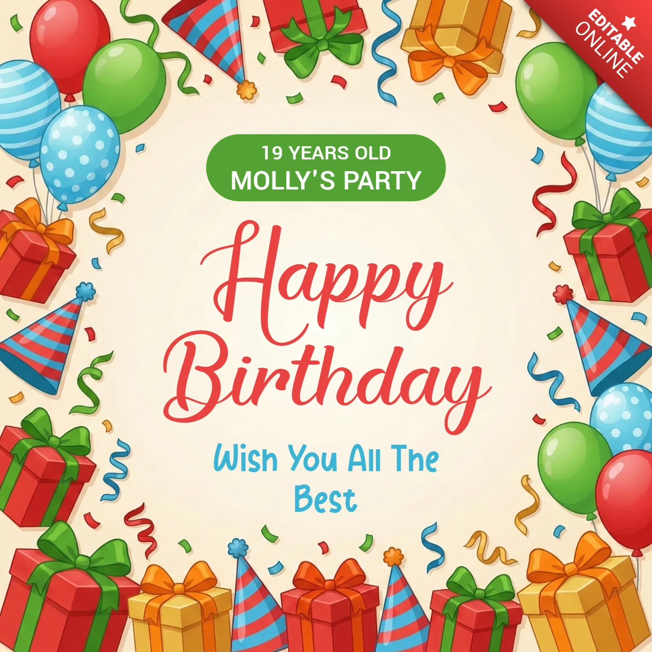 Birthday Celebration Poster Balloons, Confetti, Party Hats, and Presents Cheerful Party Design
