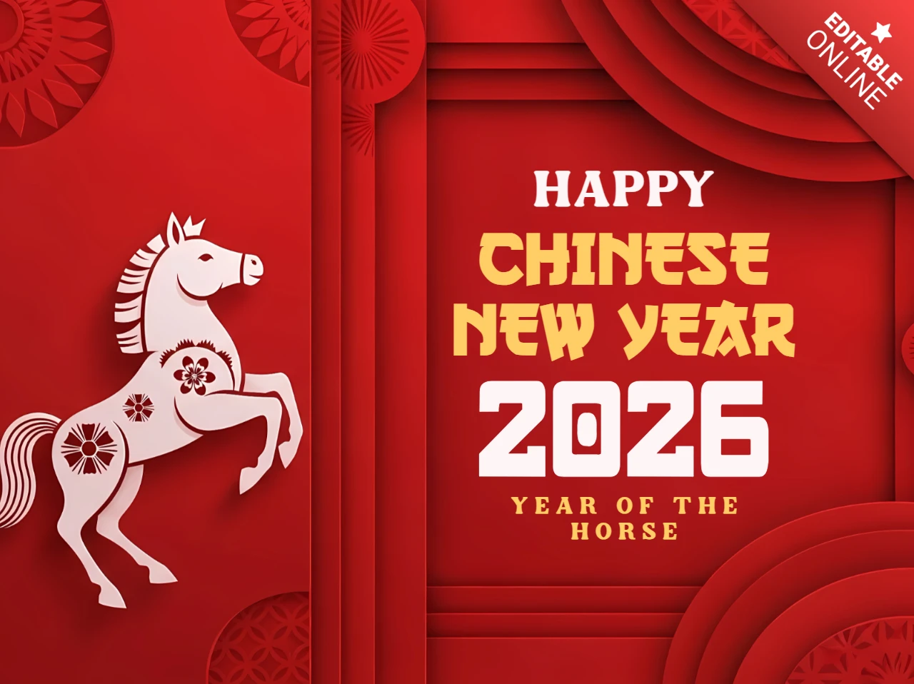 Chinesisches Neujahrs-Pferde-Design-Template für festliche Grußkarten