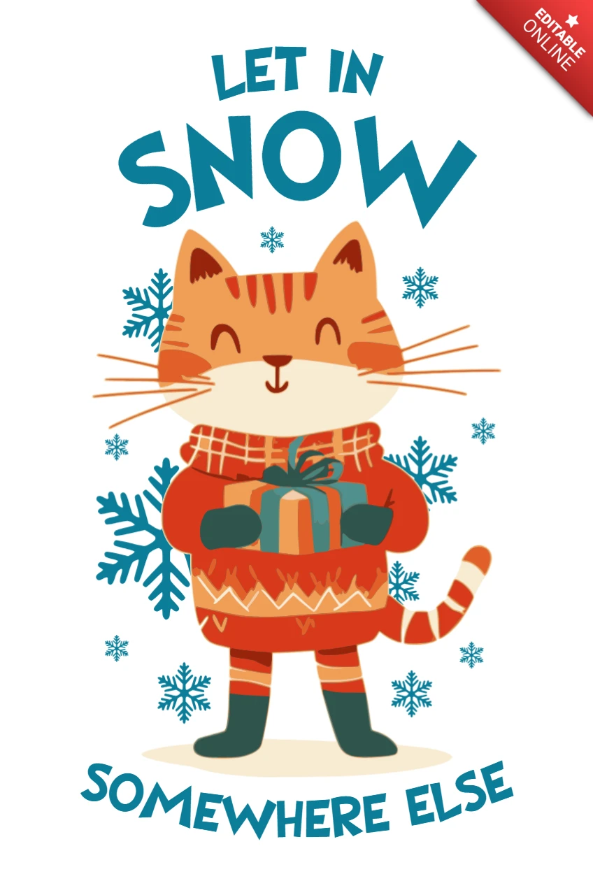 Plantilla de diseño de gato caprichoso para tarjetas de felicitación navideñas