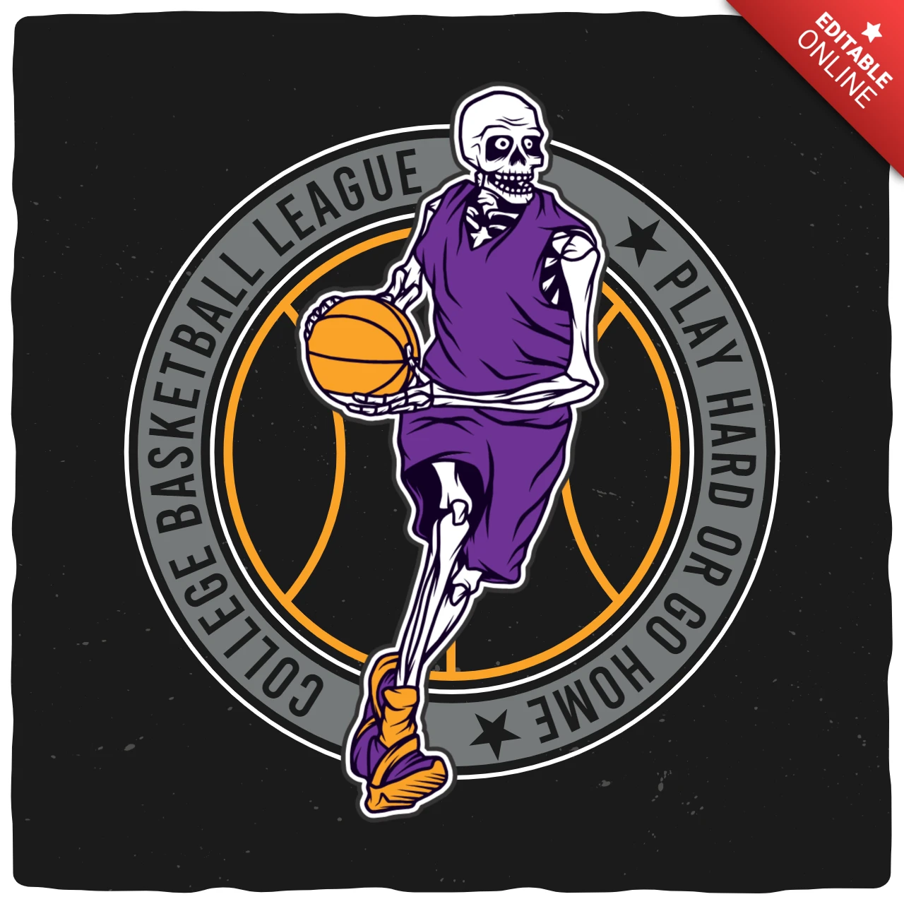 Skeleton Playing Basketball T-shirt Design Template
