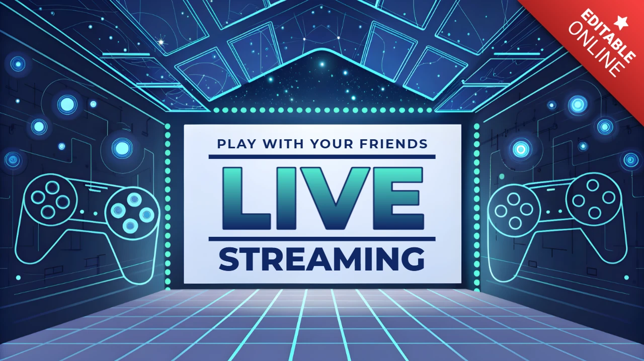 Modèle de streaming en direct de jeux avec un design néon et des graphiques de manette
