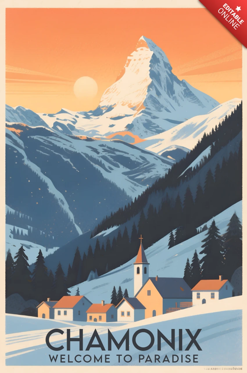 Chamonix Berglandschaft Designvorlage für Reiseposter