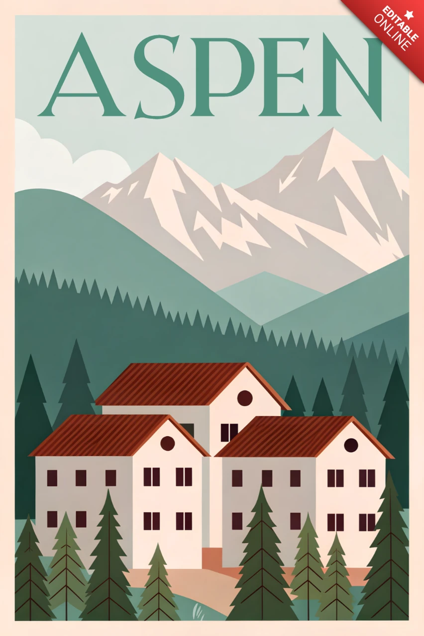 Berglodges im Aspen-Design-Vorlage für Reiseposter