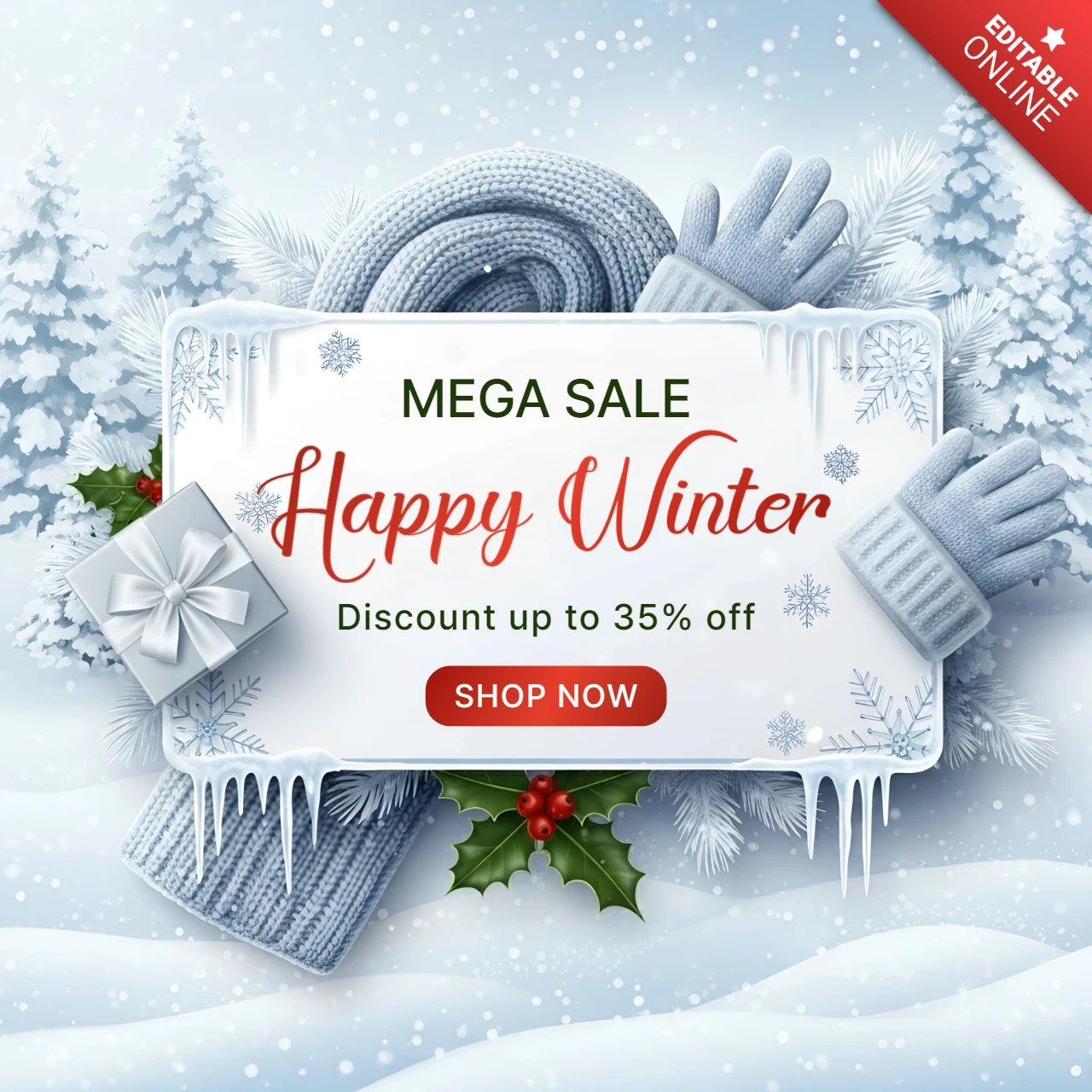 Wintersaison Verkaufsdesignvorlage mit gemütlichen Accessoires für Werbeflyer