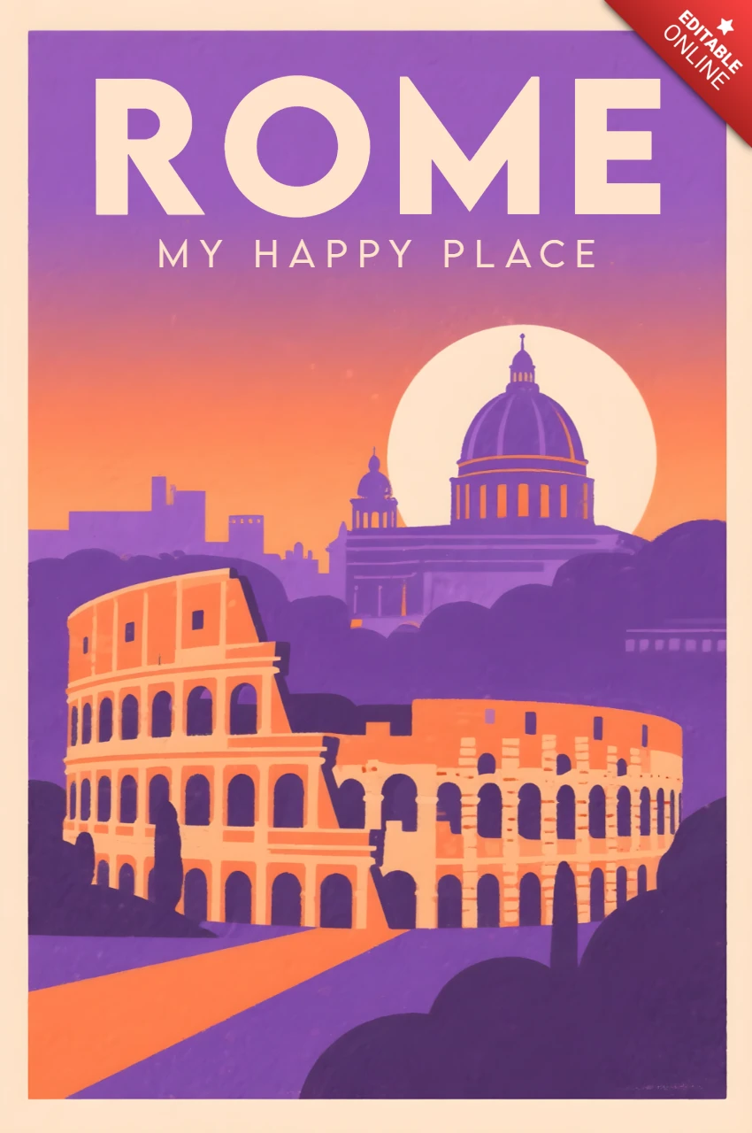 Retro-Rom-Reiseplakat-Designvorlage mit Kolosseum für Wandkunst