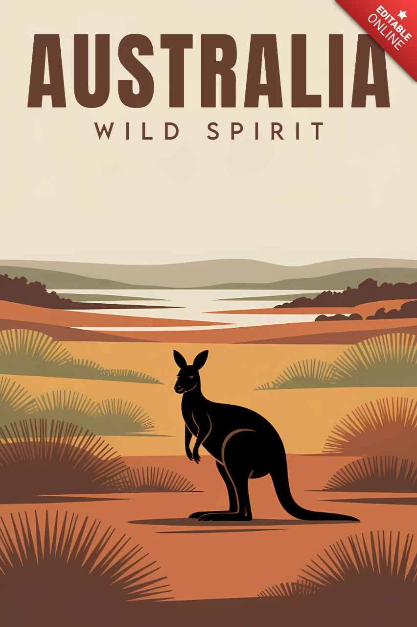 Australien Wildgeist Designvorlage mit Känguru für Reiseposter